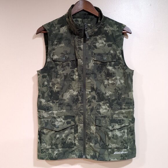 Eddie Bauer Womens M Travex Vest Green Camo Stretch Pocket Travel Hike Camp - Picture 2 of 16